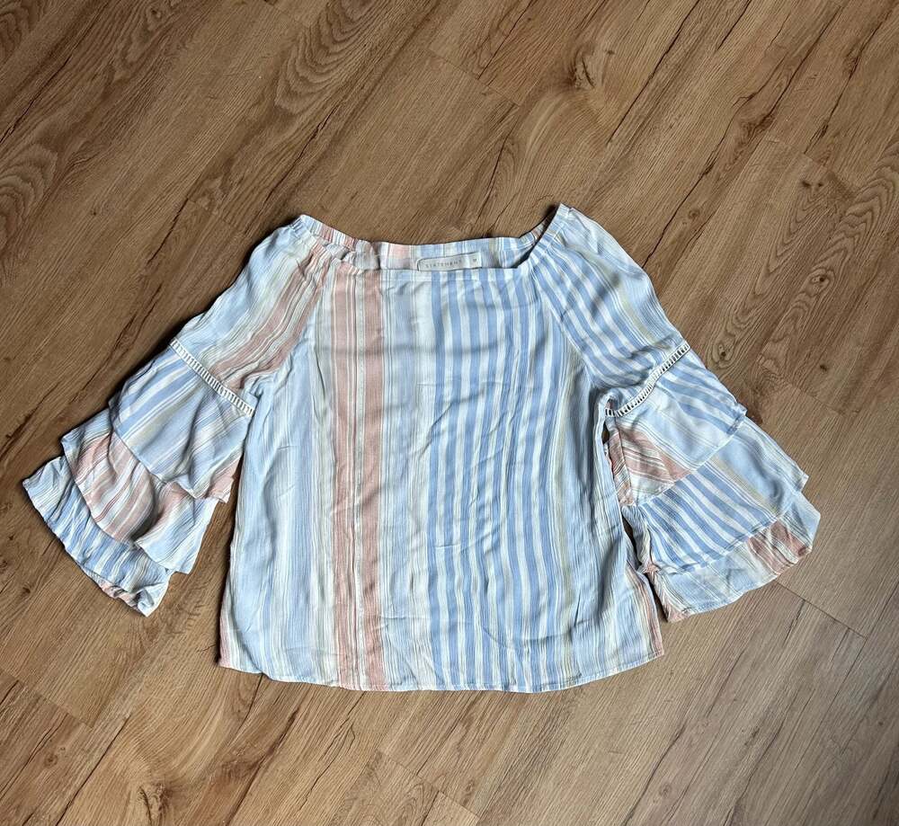 Statement Women's Striped Bell Sleeve Blouse with Eyelet Trim